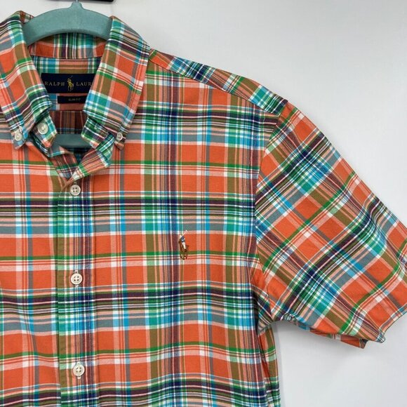 Polo Ralph Lauren Shirt Blue orange plaid Check colored embroidered Pony Mens si - Picture 3 of 11